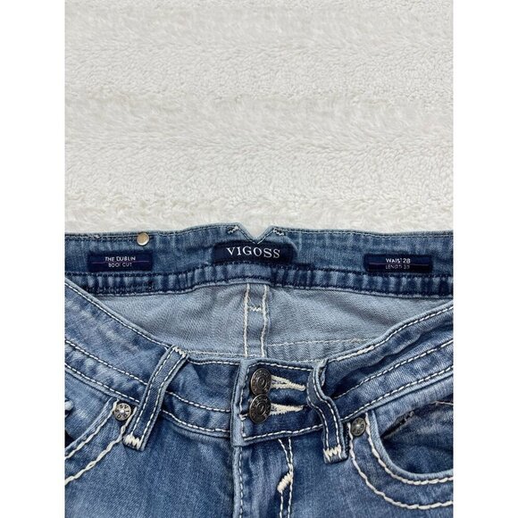 Vigoss Dublin Bootcut Jeans 28 Embroidered Pockets Mid-Rise Medium Blue Denim - Picture 5 of 9